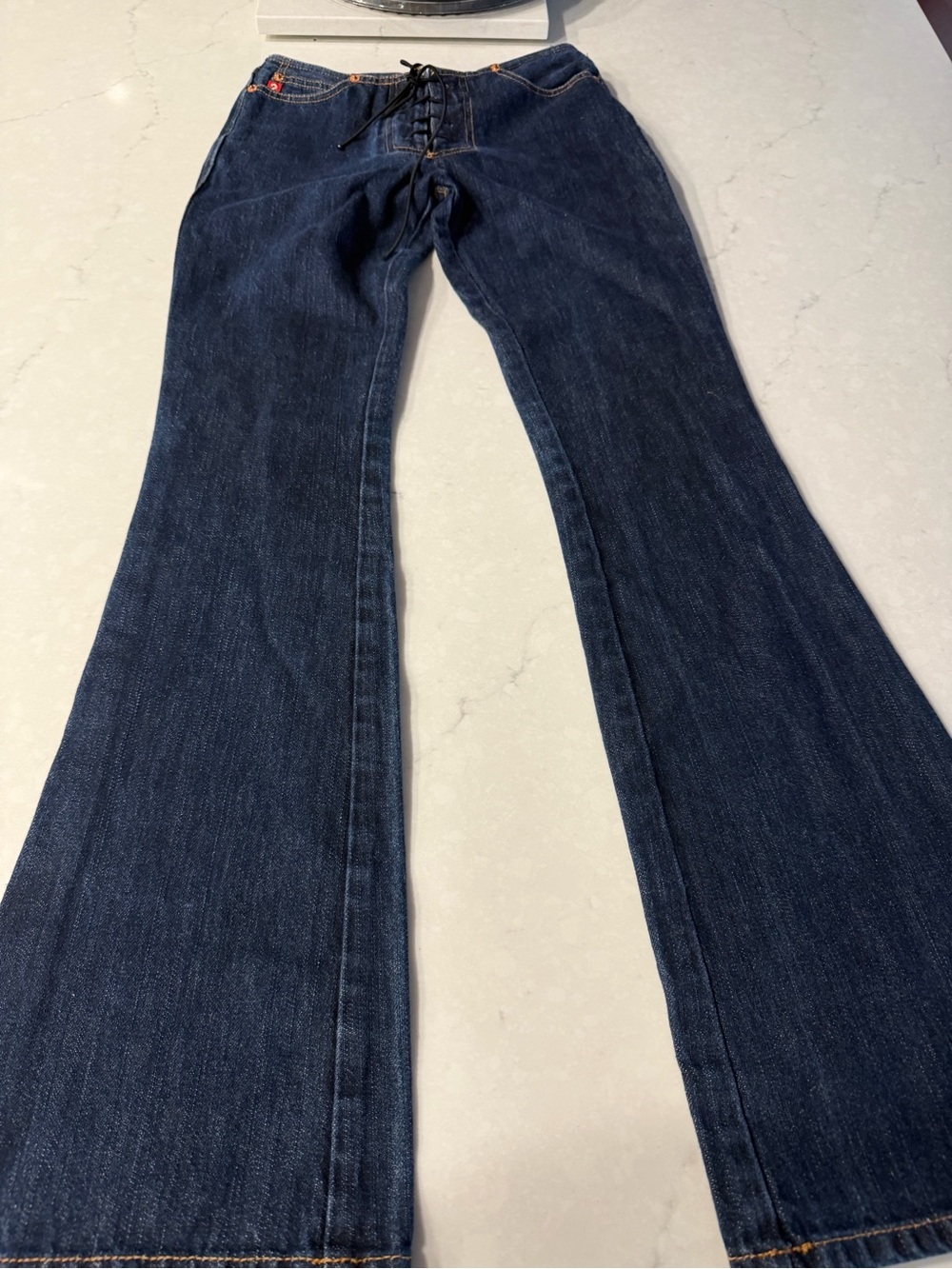 Womens Guess Lace-Up Indigo Denim Low rise Jeans boot cut size 24 - Picture 2 of 4